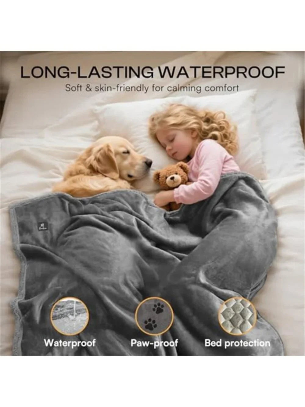Waterproof Pet Blanket Sherpa Fleece Dog Cat Furniture Protector Throw Gray